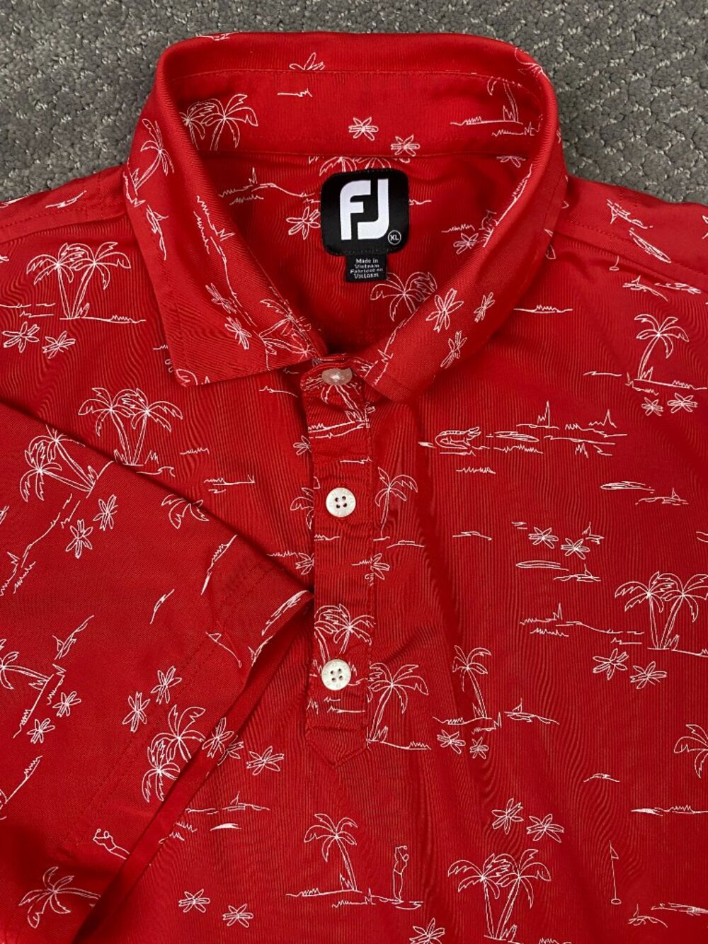 FootJoy Polo Shirt Men's XL Red Palm Trees All Over Print Golf Performance AOP